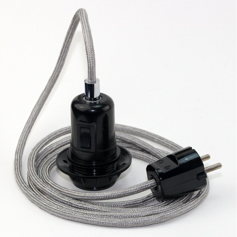 Lampen-Netzkabel 5m Mit Schalter & E27 Fassung - Schwarz