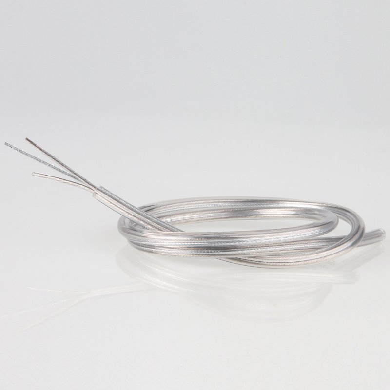 PVC/FEP-Kabel transparent 2-adrig m.Stahlseil