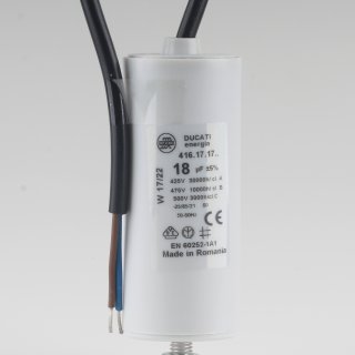 18uF 450V Anlaufkondensator Motorkondensator mit Kabel spritzwassergesch&uuml;tzt