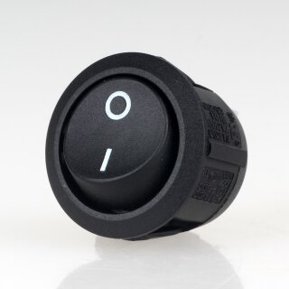 Einbau-Wippschalter schwarz rund 1-polig EIN/AUS 10A/250V Einbaumaß 19mm unbeleuchtet