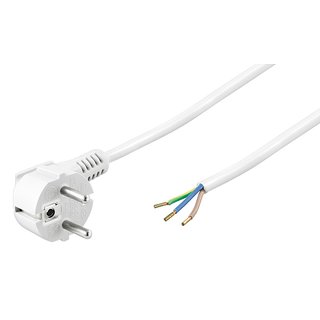 2 m Netzkabel Anschlusskabel 3x0,75mm² weiß mit Schutzkontakt Winkel-Stecker