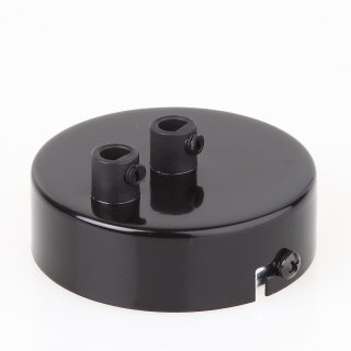 2-Loch Lampen-Baldachin Metall 80x25mm schwarz mit Zugentlaster Kunststoff  für 2 Lampenpendel