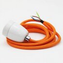 Textilkabel Orange mit E27 Porzellanfassung und...