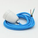 Textilkabel Blau mit E27 Porzellanfassung und...
