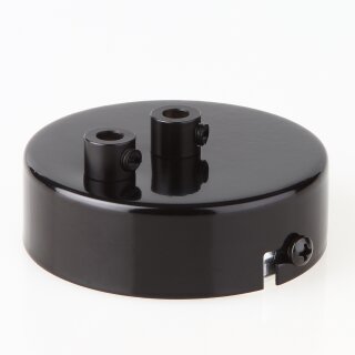 2-Loch Lampen-Baldachin Metall 80x25mm schwarz mit Zugentlaster Metall für 2 Lampenpendel