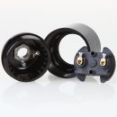 E27 Bakelit-Optik Fassung schwarz Glattmantel mit Zugentlaster  Metall antik fume