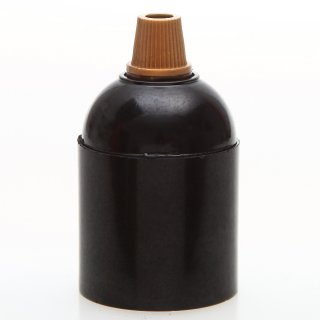 E27 Bakelit-Optik Fassung schwarz Glattmantel mit Zugentlaster Kunststoff gold Quetschverbindung