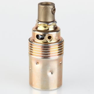 E14 Lampenfassung Metall vermessing mit Glattmantel und Zugentlastung Kunststoff gold
