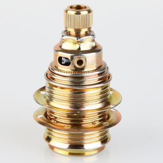E14 Lampenfassung Metall vermessingt mit Rändel Zugentlastung und 2 Schraubringe 250V/4A