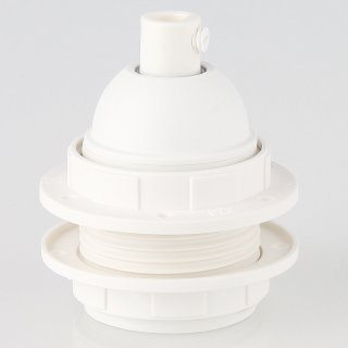 E27 Lampenfassung Thermoplast/Kunststoff weiß mit Zugentlastung und 2 Schraubringe 250V/4A