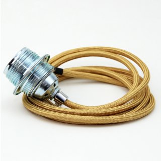 Textilkabel Lampenpendel gold E27 Metallfassung inkl. Klemmnippel Zugentlaster Metall verchromt