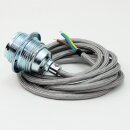 Textilkabel Silber mit E27 Lampenfassung Metall verchromt...