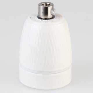 E27 Premium Porzellanfassung glasiert mit Kabel Zugentlastung Metall Edelstahloptik 250V/4A