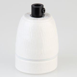 E27 Premium Porzellanfassung glasiert mit Kabel Zugentlastung Metall schwarz 250V/4A