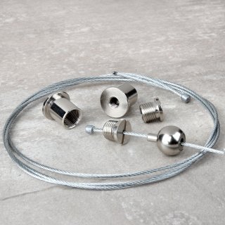 Lampen Befestigungs Stahlseil Seilstopper Set für Ast-Lampe 2x Stahlseil, 2x Seilstopper