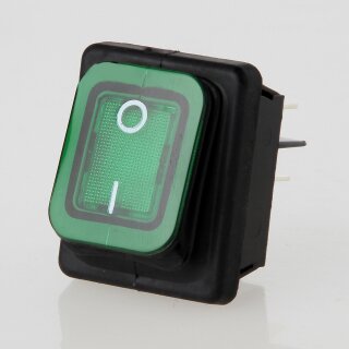 interBär Wippschalter grün beleuchtet 2-polig EIN/AUS 30x22 mm 250V/16A IP65