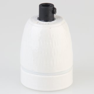 E27 Premium Porzellanfassung glasiert mit Kabel Zugentlastung Kunststoff schwarz 250V/4A