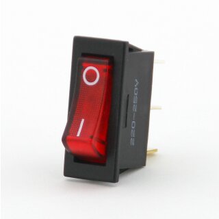 Wippschalter rot beleuchtet 1-polig EIN/AUS 31,6x11 mm 250V/10A