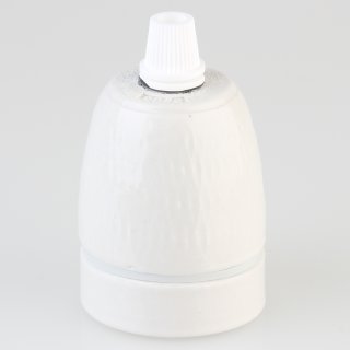 E27 Premium Porzellanfassung glasiert mit Kabel Rändel Zugentlastung Kunststoff weiß 250V/4A