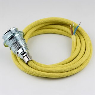 Textilkabel Gelb mit E14 Lampenfassung Metall verchromt und 2 Schraubringe 1-5m