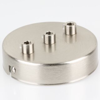 3-Loch Lampen-Baldachin Metall 100x25mm Edelstahloptik mit Zugentlaster Metall für 3 Lampenpendel