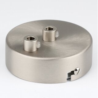 2-Loch Lampen-Baldachin Metall 80x25mm Edelstahloptik mit Zugentlaster Metall für 2 Lampenpendel