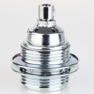 E27 Lampenfassung Metall verchromt mit Zugentlastung 2 Schraubringe Keramik Innenkern 250V/4A