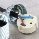 E27 Lampenfassung Metall verchromt mit Zugentlastung 2 Schraubringe Keramik Innenkern 250V/4A