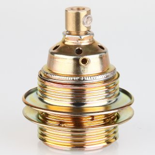 E27 Lampenfassung Metall vermessingt mit Zugentlastung 2 Schraubringe Keramik Innenkern 250V/4A