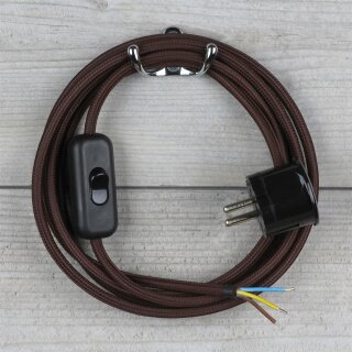 Textilkabel Braun 3-adrig mit Schnurschalter und Schutzkontakt-Stecker Anschlussleitung 2-5m