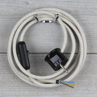 Textilkabel Kiesel 3-adrig mit Schnurschalter und Schutzkontakt-Stecker Anschlussleitung 2-5m