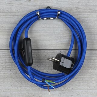 Textilkabel Dunkelblau 3-adrig mit Schnurschalter und Schutzkontakt-Stecker Anschlussleitung 2-5m