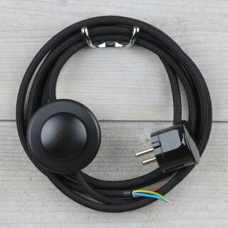 Textilkabel Schwarz 3-adrig mit Fußschalter und Schutzkontakt-Stecker Anschlussleitung 2-5m