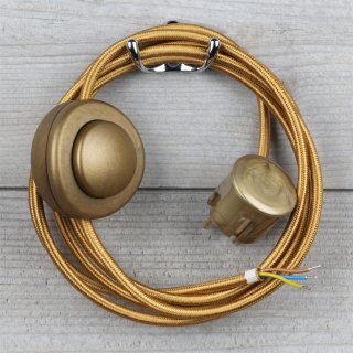 Textilkabel Anschlussleitung 2-5m gold mit Fußschalter und Schutzkontakt-Stecker