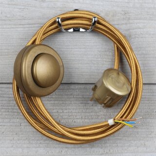 Textilkabel Gold 3-adrig mit Fußschalter und Schutzkontakt-Stecker Anschlussleitung 2-5m