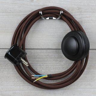 Textilkabel Braun 3-adrig mit Fußschalter und Schutzkontakt-Stecker Anschlussleitung 2-5m