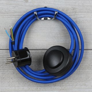 Textilkabel Dunkelblau 3-adrig mit Fußschalter und Schutzkontakt-Stecker Anschlussleitung 2-5m