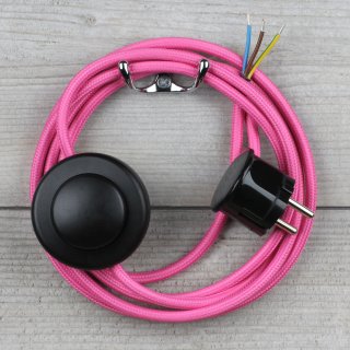 Textilkabel Anschlussleitung 2-5m pink mit Fußschalter und Schutzkontakt-Stecker