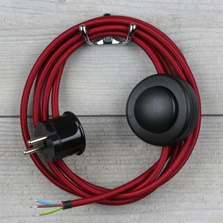Textilkabel Bordeaux Rot 3-adrig mit Fußschalter und Schutzkontakt-Stecker Anschlussleitung 2-5m