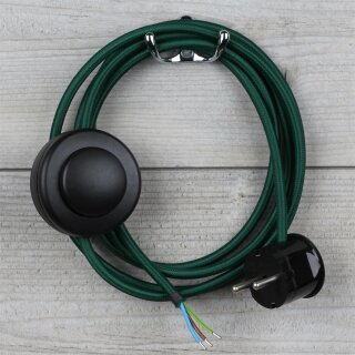 Textilkabel Dunkelgrün 3-adrig mit Fußschalter und Schutzkontakt-Stecker Anschlussleitung 2-5m