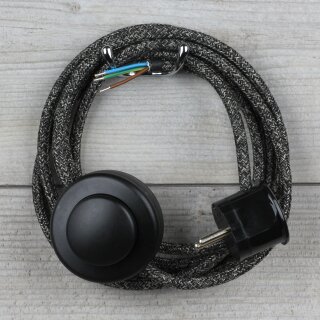 Textilkabel Grau-Meliert 3-adrig mit Fußschalter und Schutzkontakt-Stecker Anschlussleitung 2-5m