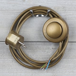 Lampen Anschlussleitung gold 2-5m mit Fußschalter und Schutzkontakt-Stecker