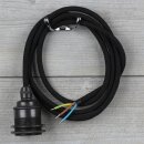Textilkabel Schwarz mit Vintage E27 Lampenfassung Metall...