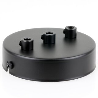 3-Loch Lampen-Baldachin Metall 100x25mm schwarz mit Zugentlaster Metall für 3 Lampenpendel