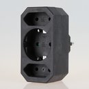 Steckdosen-Adapter schwarz 16A/250V 2 x Eurosteckdose 1 x Schutzkontakt-Steckdose