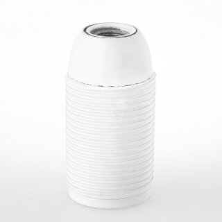 E14 Lampenfassung Bakelit-Optik weiß mit Gewindemantel M10x1 Innengewinde