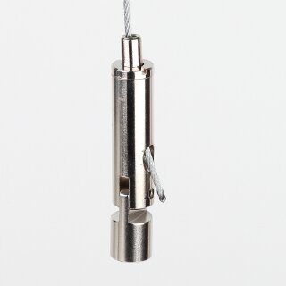 Seilstopper 10x47mm seitlicher Ausgang mit Gelenk Messing vernickelt M6 x7mm IG