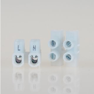 Lüsterklemme Mini transparent 2-polig bis 1,5mm² mit Beschriftung (L+N) 18x14x14mm