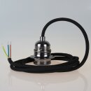 Textilkabel Schwarz mit E27 Fassung Metall schwarz-chrom...
