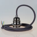 Textilkabel Graphit-Grau mit E27 Lampenfassung Metall...